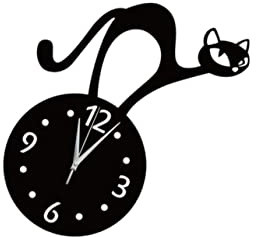 MAGICLULU Wanduhr mit Katzenmotiv aus Acryl, Schwarz, ohne Batterie | Spiegeloberfläche, 1 Stück, für Zuhause und Bar, Non Ticking Design, Leicht zu Reinigen