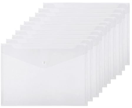 10 Stück A4 Kunststoffhüllen transparente Kunststoffmappe Dokumententasche Dokumententasche Umschlag Druckknopf Hüllen mit Tasche