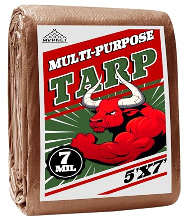 MVPNET 5x7Ft 7mil Waterproof Tarp Reinforced Edges Grommets, Green/Brown