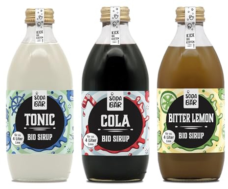 SodaBär | Bio Sirup Set BAR > Bitter Lemon | Tonic | Cola > bis zu 12l Getränke & Cocktails mischen, 100% Bio, 100% lecker