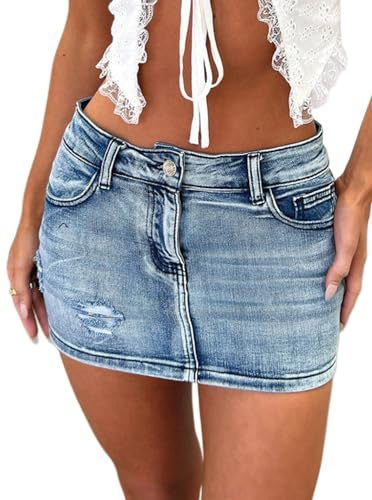 Deslimale Women's Low Waist Denim Skirts Casual Mini Jean Skirt (US 4-6)