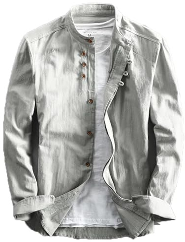 Soulona skjorta, japansk stil skjorta, långärmad ledig skjorta skjorta skjorta ståkrage, fashionabla skjortor, Ljusgrå, XL