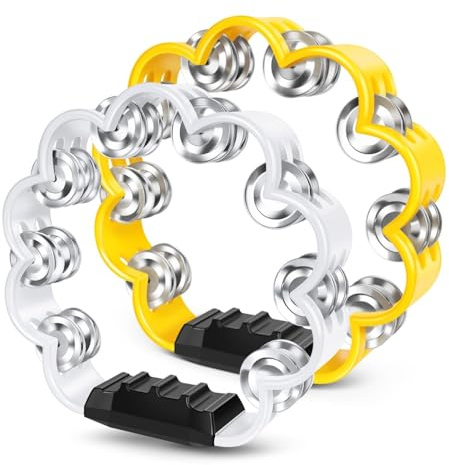 Flexzion Flower Tamburin – 20,3 cm (8 Zoll) Handschlaginstrument mit Metallschellen und ergonomischem Griff – kleine Tamburine für Erwachsene, Kirche, Partys und Musikveranstaltungen (2 Stück, Gelb | Zweireihige Metallschellen und rutschfeste Griffe für Kirche, Partys, Musikkurse, Aufführungen und Gruppenaktivitäten