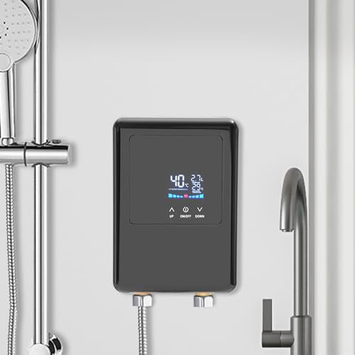 4500W Instant Warmwasserbereiter Elektrischer mit LCD-Digitaldisplay Warmwasserbereiter für Küchen, Waschräume, Badezimmer Warmwasser Durchlauferhitzer mit Fernbedienung (Schwarz)
