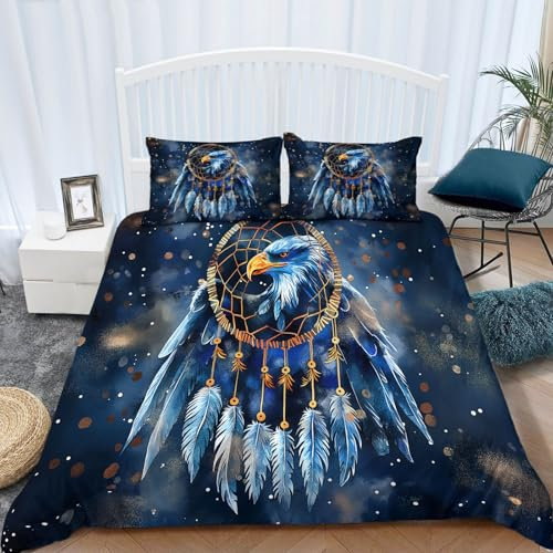 Aquarell Traumfänger Bettbezug Set 240 × 220 cm Superweiches Bequemer Mikrofaser Bettbezug mit Reißverschluss 1 Bettbezug und 2 Kissenbezug 80x80cm 3 Stück Einzelbett Farbe