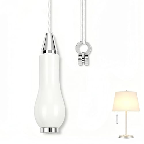 Ceramic Bathroom Light Pull Cord, White Pull Cord Light Switch String,Pull Cord Handle with 150cm Nylon String Extension & Cord Connector Replacement for Light and Fan Switches for Bathroom or Wall