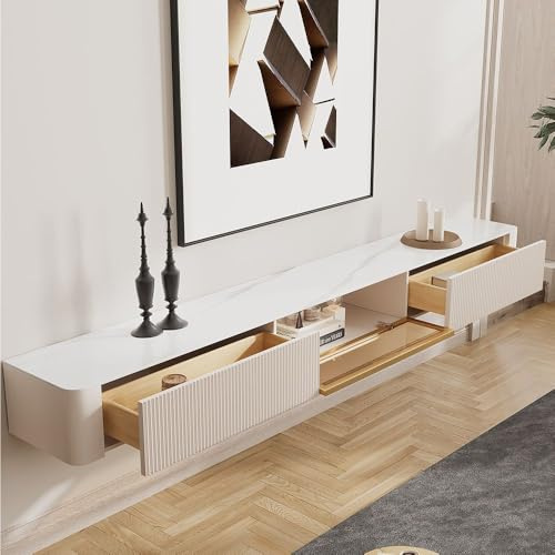 POVISON Moderner TV-Schrank 200cm hängend, TV-Lowboard weiß minimalistischer TV-Tisch modernes wandhängendes TV-Möbel mit 2 Schubladen, weiß