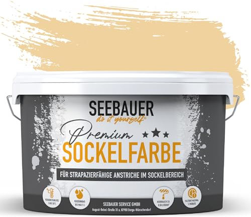 SEEBAUER diy Sockelfarbe Beige 2,5L für Außen (No. 414 Honey Bee) Rissfüllende Spezialfarbe für Fassade, Sockel und Dach - Geeignet für Putz, Mauerwerk und Beton