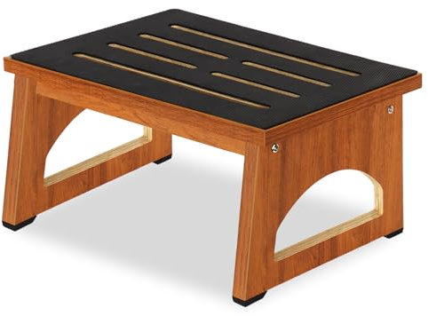 A Wooden Step Stool 8.7 Inch for Adults and Seniors with Non-Slip Rubber Pad, for Indoor and Outdoor Use, Portable Wooden Standing Aid for Bathroom, Kitchen, Bedside Table and More (Walnut Wood)