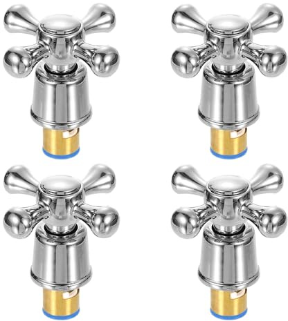 sourcing map 4Pcs Faucet Tap Handle, Shower Knobs, Cold Faucet Knob Handles, Alloy Cross-Arm Faucet Tap Replacement for Kitchen, Shower, Tub, Silver