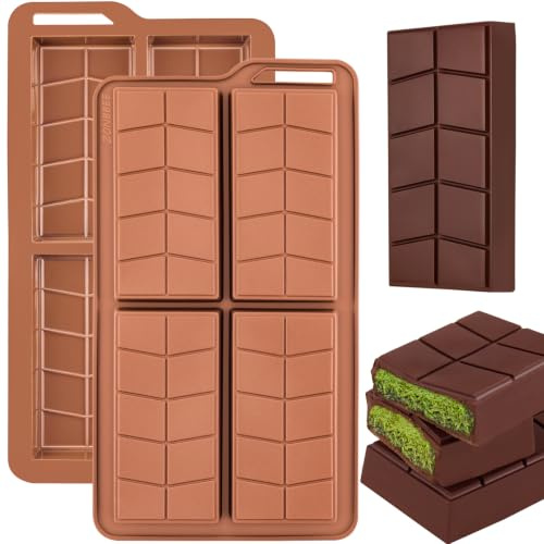 ZONBBEE Moule a Tablette de Chocolat Dubai Forme Carrée,2 Pièces Moule Silicone Pepites De Chocolats Grand Démoulage Facile Pour Protéiné Barre Dragées Céréales