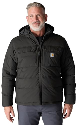 Carhartt Montana Loose Fit-jacka för män – fodrad vind- och vattenavvisande arbetsjacka med sherpafoder, isoleringsjacka med Rain Defender och huva, utomhusjacka, svart, S