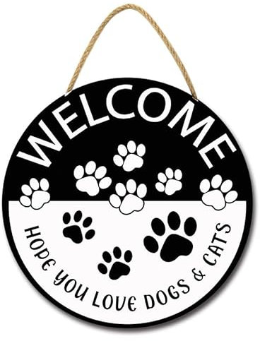 Geroclonup Welcome Sign for Front Door We Hope You Like Dogs and Cats Sign Welcome Pet Sign 28cm Farmhouse Pet Door Decoration Farmhouse Wall Art Decor Hanging for Dog Cat Lover Owner