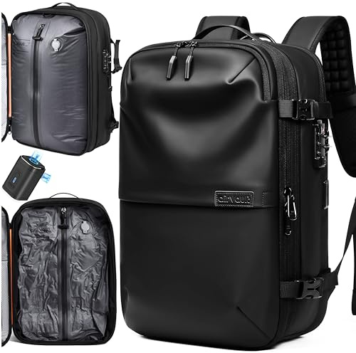 AirVault Vacuum Seal Travel Backpack 60L with Expandable HyperSeal Air Compression Vacuum System Water Resistant TSA Lock (Vacuum Pump Included, Black, 60L)