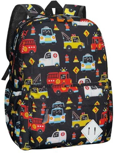 RSUARSUA Little Kids Backpack for Girls Boys - 15 Inch Preschool Kindergarten Backpack Cute Car Patterns School Bag for Aged 3-8, Black