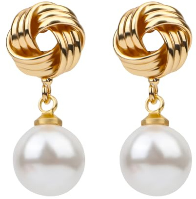 Älskar Knut Pärlörhängen, Guld Pärl Drop-Örhängen för Kvinnor Trendiga Pearl Knot Studs Statement Knot Pearl Örhängen Smyckespresent till Brudtärnabröllop