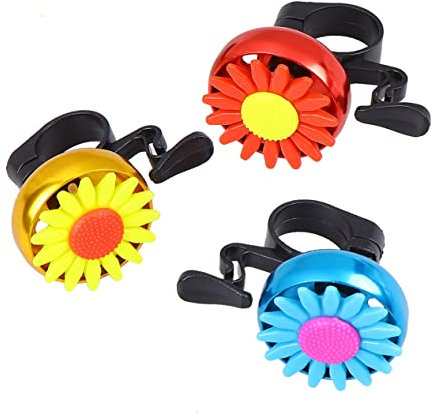 KOMBIUDA Campanello per Bicicletta a Fiore Girasole 3 Pezzi in Lega di Alluminio Suono Forte per Bici, Scooter e Mountain Bike, Allarme Sicurezza Manubrio Multicolore (Rosso, Blu, Oro