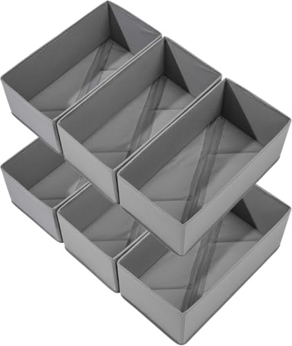 DIRXVMC Schubladen-Organizer für Socken, Unterwäsche, 6 Packungen, Kommoden, Schubladen, Organizer, faltbare Kleiderschrank-Aufbewahrungsbox, Stoff-Schubladenteiler für BH, Socken, Leggings, Hemd,