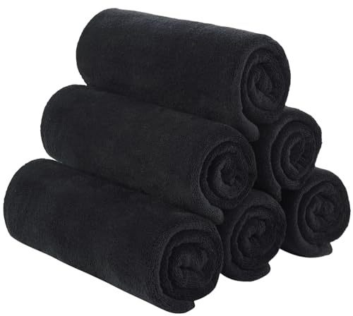 SINLAND 6 pcs Microfiber Gym Handtücher weich Sporthandtuch 40×80cm Schwarz | Schnelltrocknend Sporthandtuch, Workout Schweiß Handtuch saugfähig Strandtuch Badetuch Reisehandtuch für Fitness,Sport,Sauna