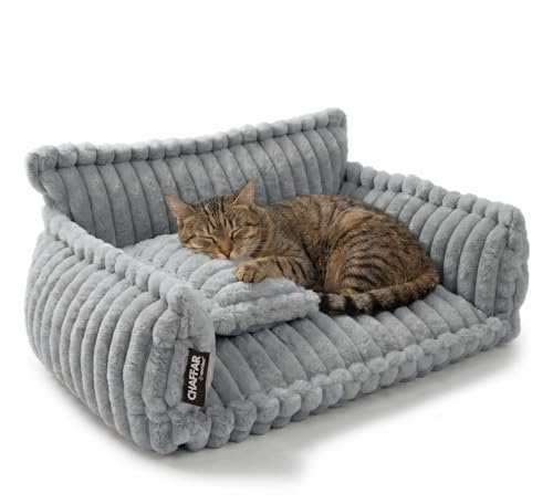 noviclass® Katzensofa Chaffar | Katzenbett Hundebett Hundesofa | Orthopädische Matratze | Moderner Stil | Cord-Design Größen (Lichtgrau, M (80cm))