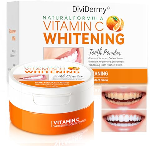 Polvere Sbiancante Denti, Sbiancamento Denti Professionale, Polvere Sbiancante per Denti, Rmuovi Tartaro Denti, Sbiancare e Pulizia Dei Denti e Alito Fresco,60g(Arancione)