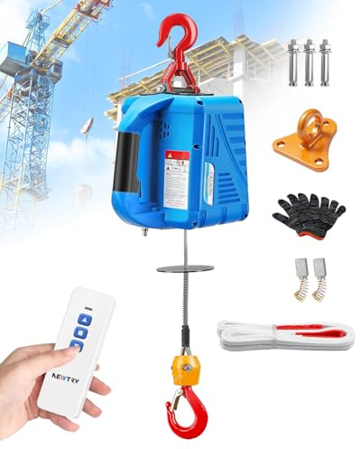 NEWTRY Electric Hoist 300KG Portable Winch 1500W with 60m Remote Control | 2 Control modes, Compact and efficient, 360° Rotatable Hook, Over-traction Protection, Ideal for vertical and horizontal use