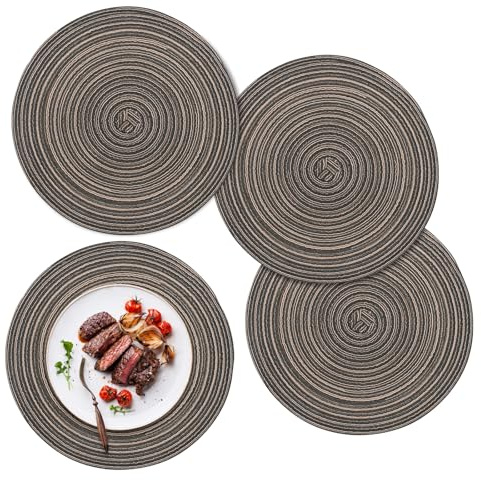 ZYDYRX 4 Stück Tischsets Rund Abwaschbar 30 cm Platzsets Geflochten Hitzebeständig Tischsets Boho Platzset Baumwolle Platzdeckchen Abwaschbar für Speisetisch Küche Hochzeitsfeier Hotel Farben Kaffe