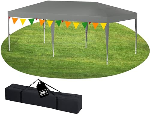 YRHome 3x6m Pavillon Höhenverstellbar Wasserdicht Stabil Winterfest Faltpavillon Partyzelt Gartenzelt Gartenpavillon UV Schutz 210D Oxford-Gewebe inkl. Tasche (Grau ohne Seitenwände)