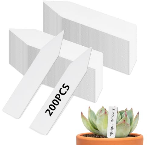 200 Pieza Etichette per Piante Resistenti 5 x 1.1 cm Alle Intemperie Etichette Vegetali in Plastica Etichetta di Pianta Targhette Plastica Cartellini Piante Bianca per Orto Esterno Giardini Frutteti