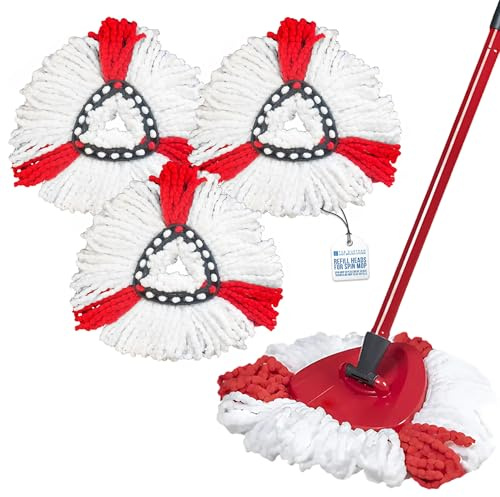 Spin Mop Heads - Compatible with Vileda Mop Head Replacement - Super Absorbent, Fast Drying Triangular Design Floor Pads for Multi-Surface Cleaning - Pack of 3