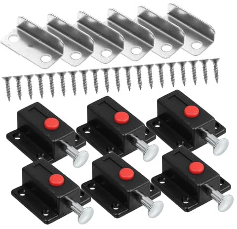 Alipis 6 Pièces Accessoires de quincaillerie pour meubles serrure de porte à ressort loquet de porte automatique pousser pour fermer le loquet petits loquets Alliage de zinc Noir