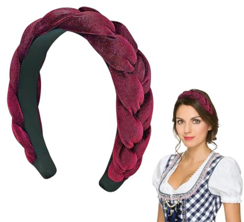 WUSJCOF Geflochtener Haarreif für Dirndl Trachten Haarschmuck aus Samt Wiesn Accessoires für Damen und Mädchen Weinrot