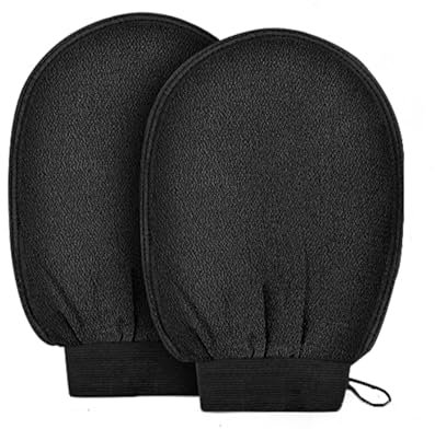 Peelinghandschuh 2 Stück,Massage Peeling Handschuh Handschuhe, Exfoliating Gloves, hamam handschuh, Exfoliating Gloves für Körper Und Gesicht(Schwarz)