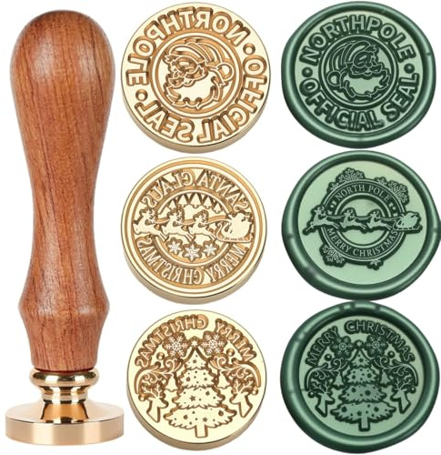 3Pcs Christmas Tree Elk Wax Seal Stamp Kit, Removable Sealing Wax Stamp Head, Great for Decorating Christmas Party Invitations (3A)