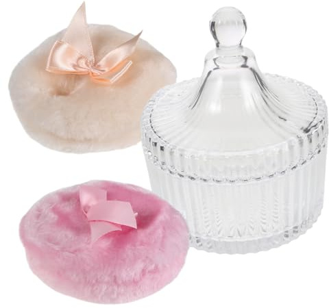 Beavorty Körperpuderquaste Satz Plüsch Mit Schleife 90x30mm Weicher Puderquaste Applikator Beige Rosa Glasbehälter Für Babypflege Reise Und Zuhause