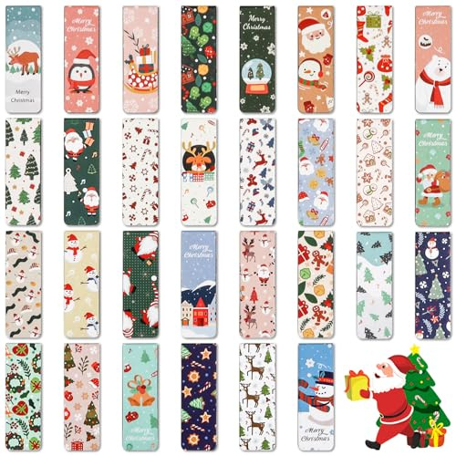 Wukong 30 Stück Lesezeichen Magnetisch Weihnachten, Magnetlesezeichen Kinder, Gastgeschenke Weihnachten für Schüler, Kollegen und Freunde
