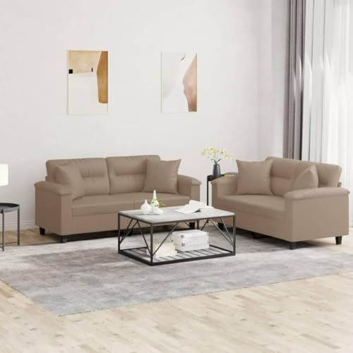 WHOPBXGAD 2-Piece Sofa Set with Cushions Synthetic Leather Cappuccino Color Living Room Furniture for Relaxation TV Watching Reading Modern Home Decor