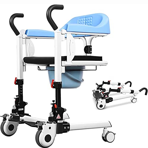 Sedia da Toilette Pieghevole, Sedia a Rotelle Multifunzionale 4 in 1 Sedia di Trasferimento Pieghevole, Ascensore per Infermieristica Regolabile per i Pazienti, Sedia da Toilette con Ruote Sedia