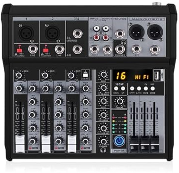 Mezclador de Bluetooth de 4 canales, consola de mezcla de sonido, interfaz de, tarjeta de sonido USB for estudio, escenario, DJ, hogar Mesa de sonido de estudio