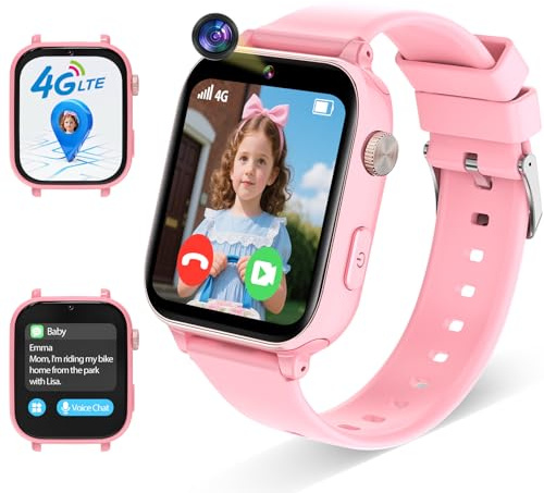 Alutoria 4G Kinder Smartwatch, Smartwatch für Kinder mit GPS und Telefon, GPS Kinderuhr Videoanruf Voice Chat, WiFi SMS-Empfang Wecker SOS Schulmodus Schrittzähler, Kindergeschenke (Klassisch, Rosa)