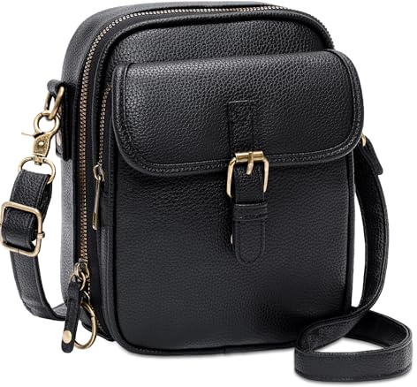 Toptime Handytasche zum Umhängen, Vintage Leder Crossbody Bag Damen mit 10 Kartenfächern, kleine Handy Umhängetasche mit Verstellbar Schultergurt, Mehrere Taschen Handtasche Damen für Reisen (Schwarz)
