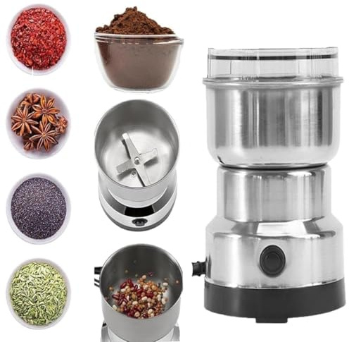 Molinillo alimentos pequeño, molinillo frutos secos, molinillo café,acero inoxidable cuatro cuchillas,150 W,14500 RPM,multifunción,for granos café,frutos secos, cereales y especias