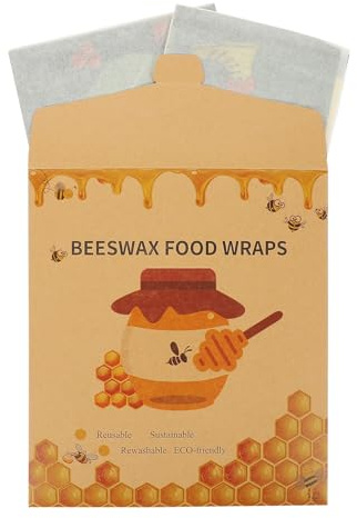 Levemolo 3 Stück-Pack Lebensmittel Bienenwachstücher aus Baumwolle Wiederverwendbare Bienenwachs Konservierungstücher Umweltfreundlich zur Kühlschrank Aufbewahrung