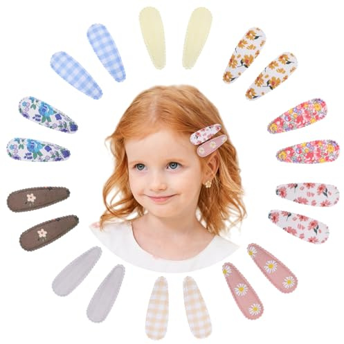 20 piezas 2.2 Pinzas Pelo Niña Estampado Floral Para Niñas Bebés Pequeños Clips de Arcos de Pelo Antideslizante Envuelto pelo para bebés niñas niños-Sólido + Floral ligero