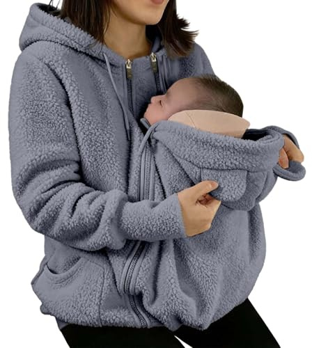 Maternity Coat Womens 3 In 1 Jacket Winter Warm Teddy Bear Coats Fluffy Fleece Jackets for Pregnant Windproof Thermal Baby Carrier Hooded Coat Pregnancy Clothing Outdoor Zip Up Sherpa Fuzzy Overcoat