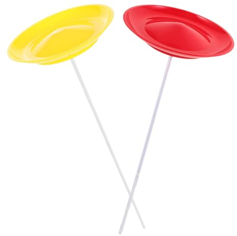 Warmhm 2 Jeux D'assiettes de Jonglage avec Baguettes et Tiges Outil de Jonglage en Plastique Jaune et Rouge pour Garçon et Filles et Spectacles Accessoires de Fête Foraine