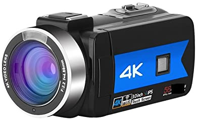 Appareil Photo numérique, Caméras numériques 56MP for la Diffusion en Direct Webcam 4K Vlog Enregistrement vidéo Caméscope Photographique Enregistreur Vision Nocturne(64G SD Card,Blauw)
