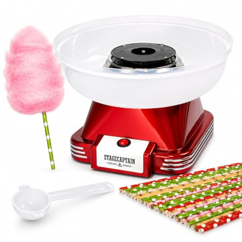 Stagecaptain CFM-500 MKII - Máquina de algodón de azúcar (500 W, para azúcar y caramelos duros, cuenco extraíble, borde alto, con cuchara medidora y 30 palos, para cumpleaños infantiles y fiestas