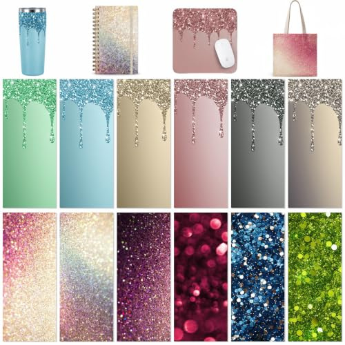 Lot de 12 feuilles d'encre de transfert pour presse à chaleur, papier de transfert de couleur unie pour presse à tasses Cricut, papier de sublimation pré-encré à paillettes pour t-shirts, tasses