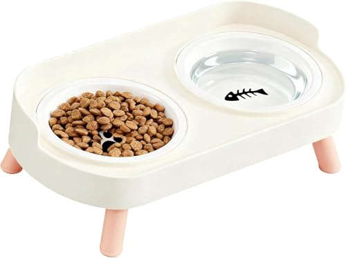 Katzennapf Erhöht Keramik, Futternapf Katze mit Rutschfestem Ständer, Katzen Napfset Doppelt Erhöhter Futterstation Katze, Fressnapf Wassernapf Set für Katzen und Kleine Hunde